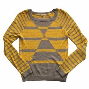 CALSON Yellow and Gray Striped Long Sleeve Knit Sweater Medium